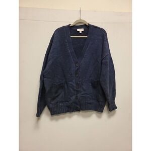 Free‎ Assembly Womens Cardigan XL Blue Knit Sweater Button Front Pockets